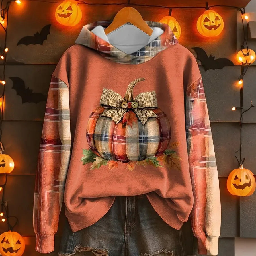 Women's Retro Halloween Pumpkin Pattern Casual Hoodie