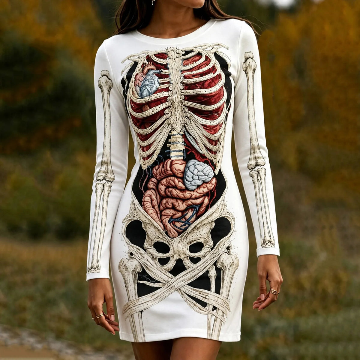 Women's Retro Human Anatomy Art 3d Printing Bodycon Mini Dress