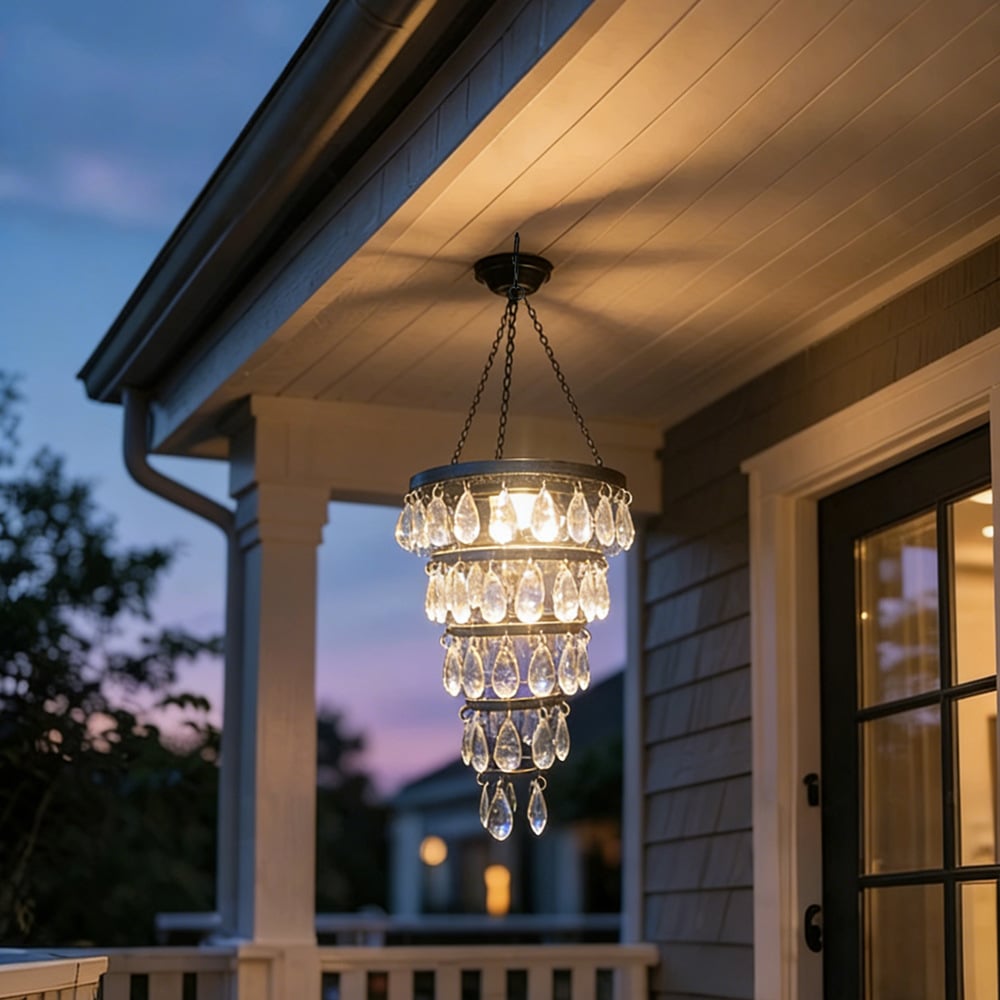 ✨ Solar-Powered Crystal Chandelier Outdoor Light