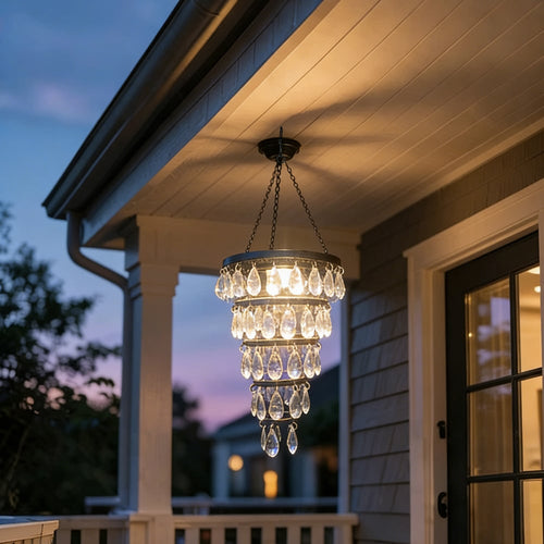 ✨ Solar-Powered Crystal Chandelier Outdoor Light