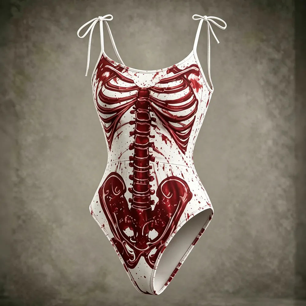 Women's Retro Halloween Rose Skeleton Spider Web Print Set