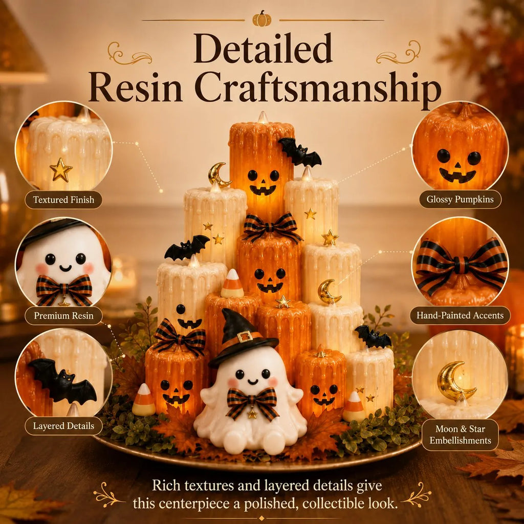 Halloween Resin Pumpkin Candle Holder Ornament with Ghost Decoration