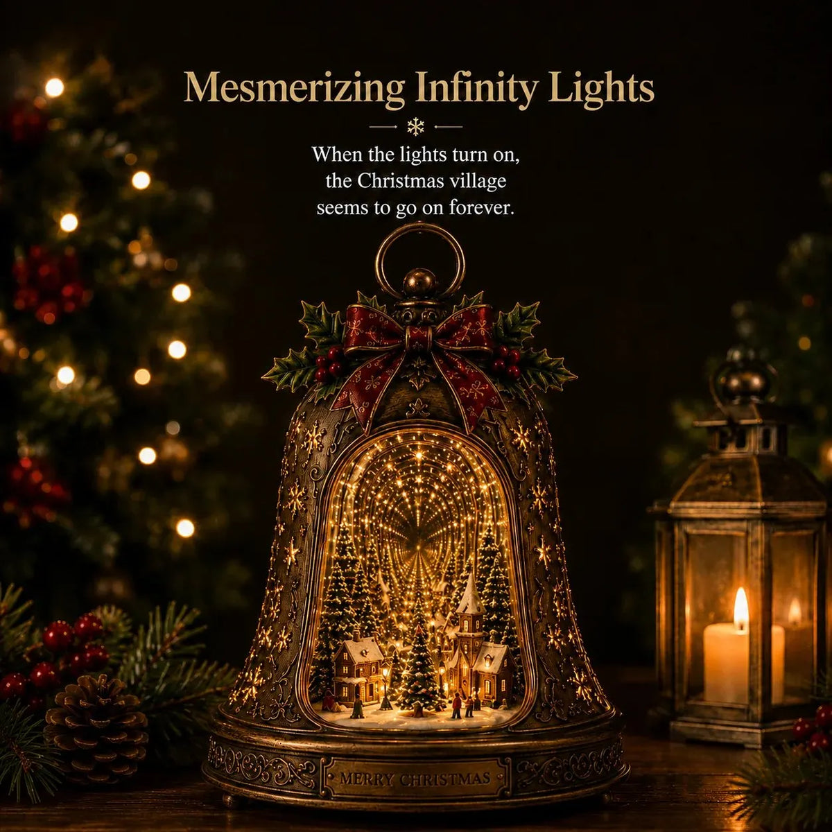 🎄 Christmas Village Infinity Bell 🎄– Lighted 3D Holiday Decor
