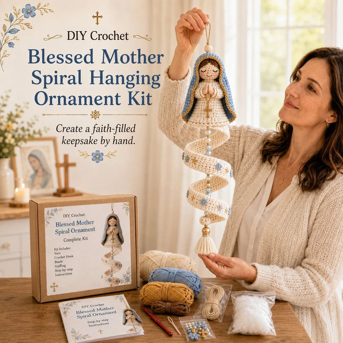 🔥Last Day 49% OFF - 🙏🧵DIY Crochet Blessed Mother Spiral Hanging Ornament Kit