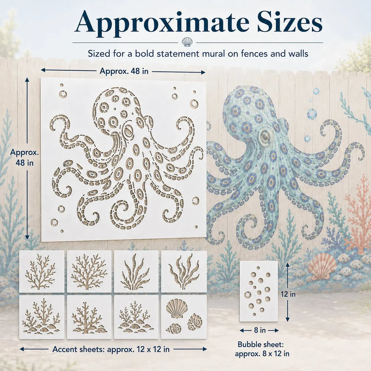 🔥 LAST DAY 49% OFF – 🐙Reusable Ocean Octopus Mural Stencil Set | Bring Plain Walls & Fences to Life with a Bold Underwater Scene 🌊🎨✨