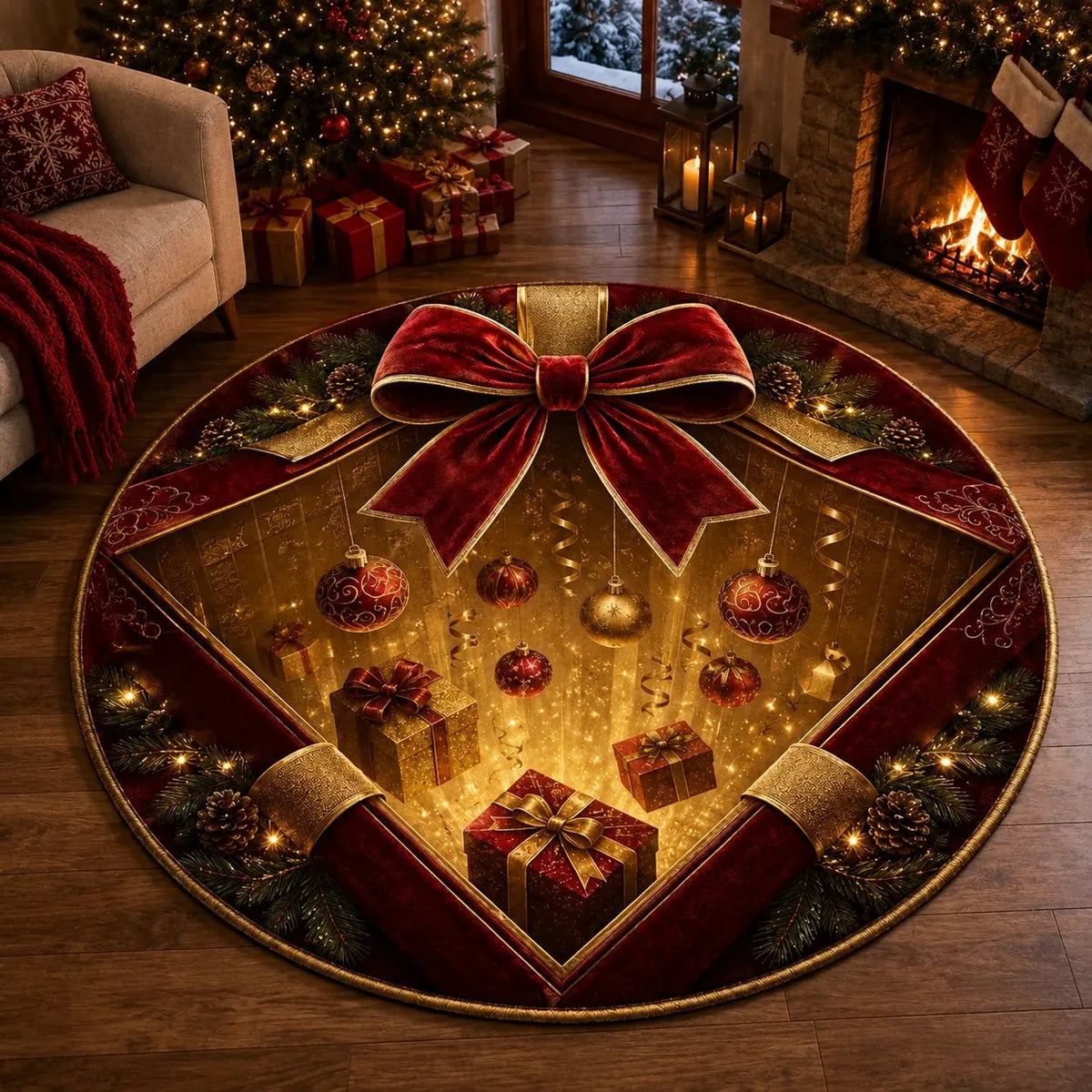 🎄 3D Illusion Christmas Rug – Magical Christmas Portal Floor Decoration