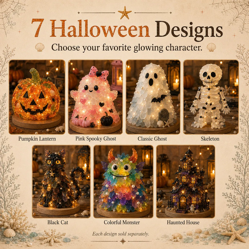 ⏳ Last Day 49% OFF – 🎃 Beginner-Friendly DIY Lighted Sea Glass Halloween Character Kit Collection | Complete Kit with Sea Glass Pieces, LED Lights & Step-by-Step Guide Included 💕