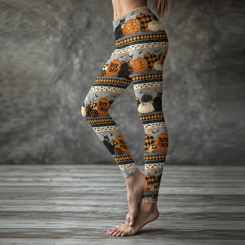 Women's Halloween Pumpkin And Bat Art Print Casual Leggings