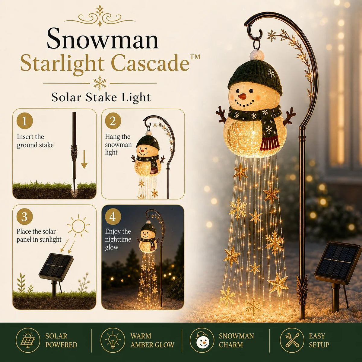 🔥Buy 2 Get 20% OFF🔥☃️ Snowman Sparkle CascadeTM Solar Garden Light