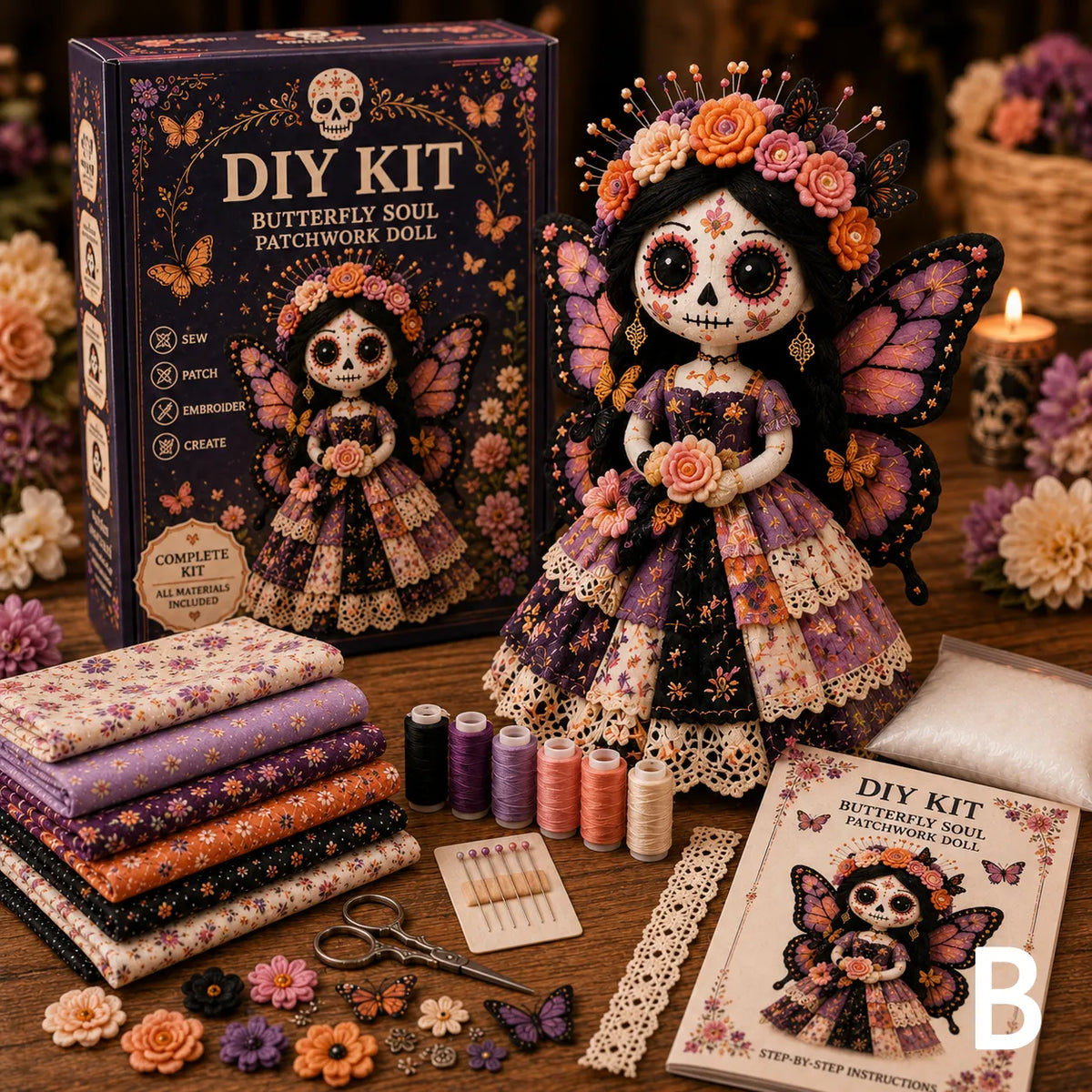 🔥LAST DAY 50% - Day of the Dead Patchwork Doll DIY Kit