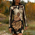 Women's Gothic Skeleton With Halloween Anatomy Art Print Bodycon Mini Dress
