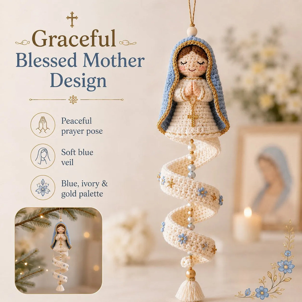🔥Last Day 49% OFF - 🙏🧵DIY Crochet Blessed Mother Spiral Hanging Ornament Kit