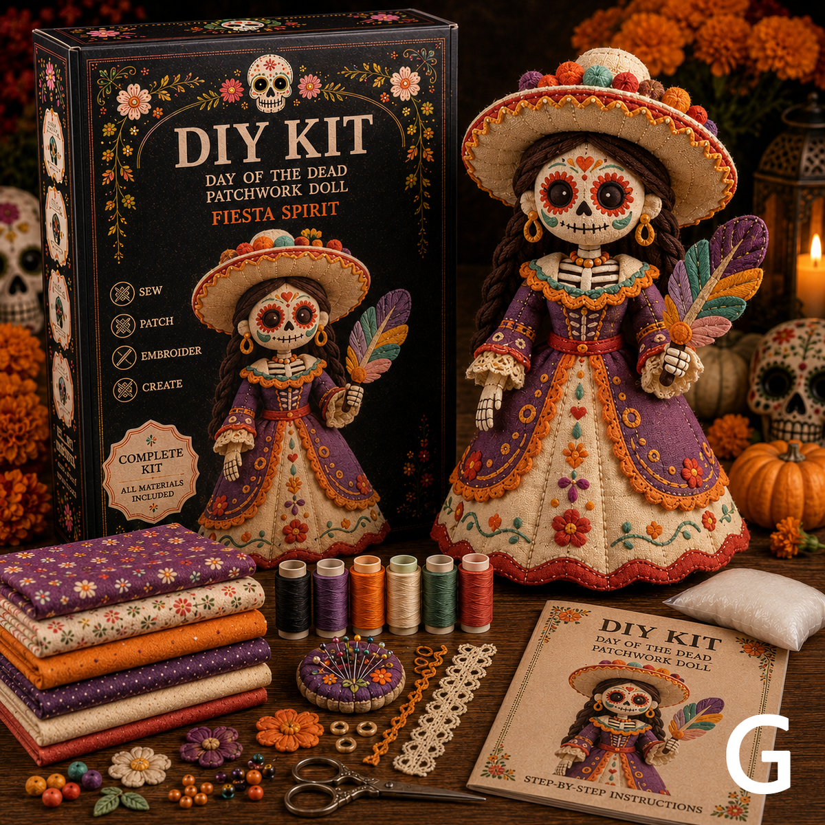 🔥LAST DAY 50% - Day of the Dead Patchwork Doll DIY Kit