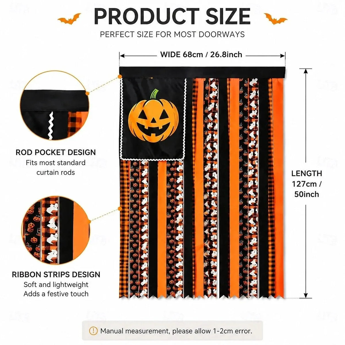 Halloween Banner Flag Pre-Lit Pumpkin Fabric Ribbon Garland Streamers