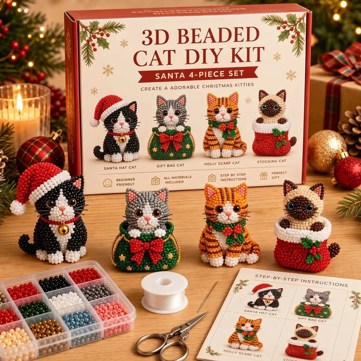 DIY 3D Beaded Christmas Ornament Craft Kit — 8 Festive Sets